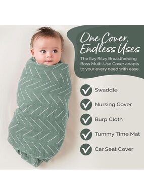 Itzy Ritzy Green Chevron Nursing Cover & Muslin Blanket